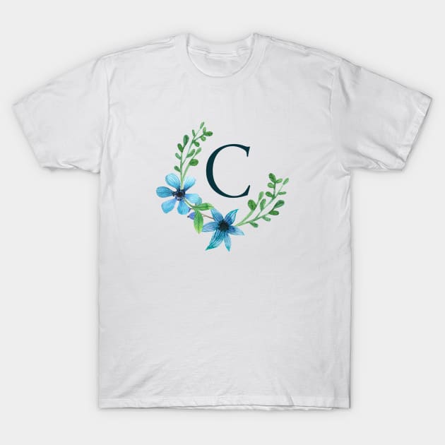 Floral Monogram C Pretty Blue Flowers T-Shirt by floralmonogram